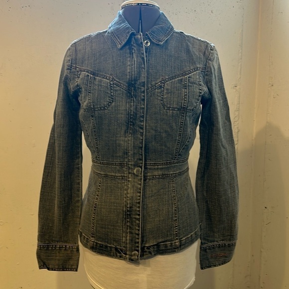 DKNY Jeans denim blue jacket w 2 front pockets zippers & snap button front - Picture 1 of 12